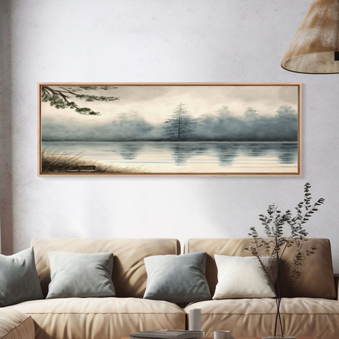 Misty Fog-Covered Lake And Pine Forest Panoramic Art Print - Image 4