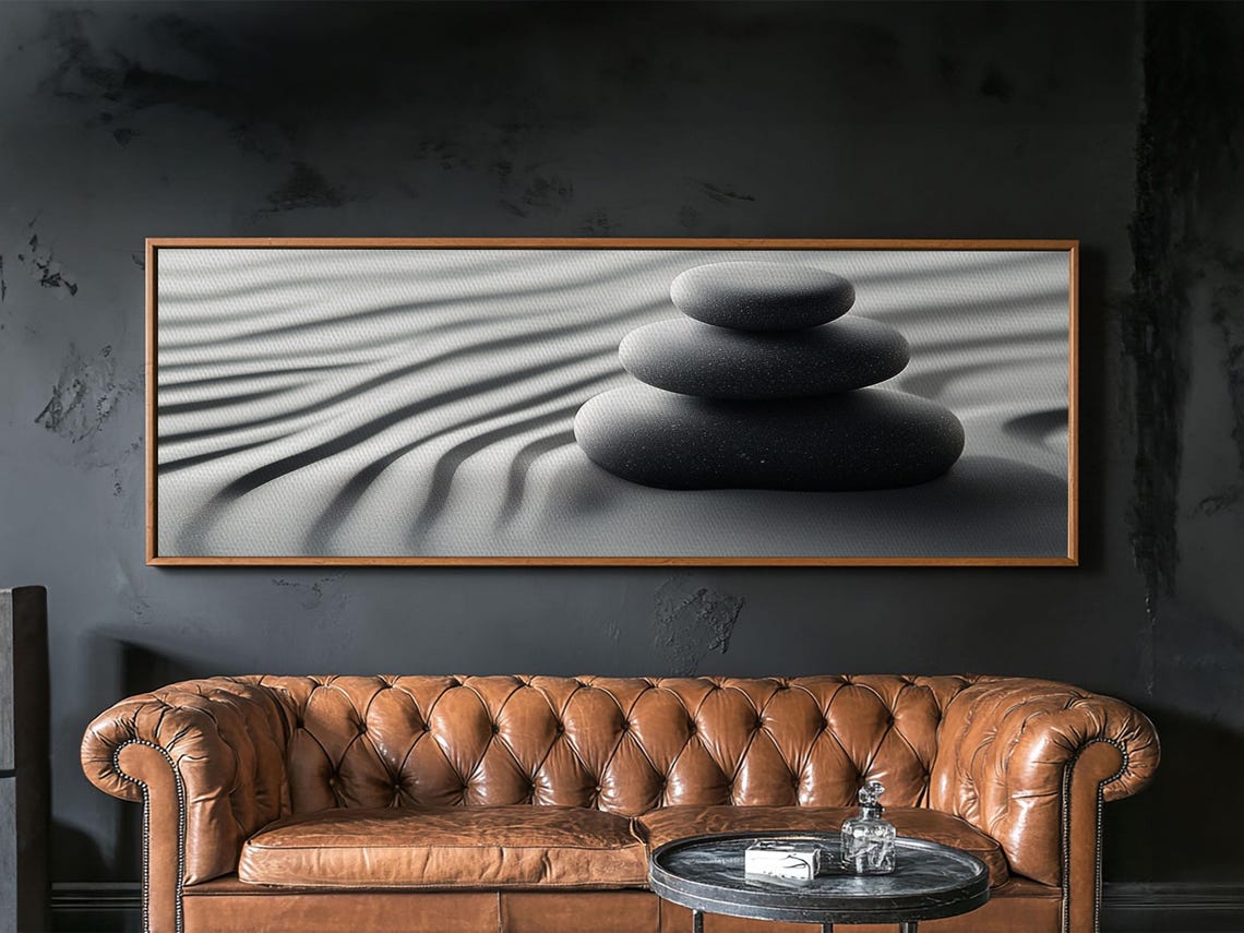 Coastal Harmony Framed Print Tranquil Pebbles Zen Reflection Nautical Decor Above Couch Living Room Wall Art - Image 2