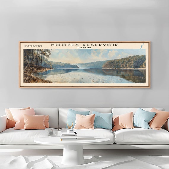 Hoopes Reservoir Delaware Framed Print Panoramic Lake House Decor Wall Art Travel Poster Scenic Lake Painting Nature Art