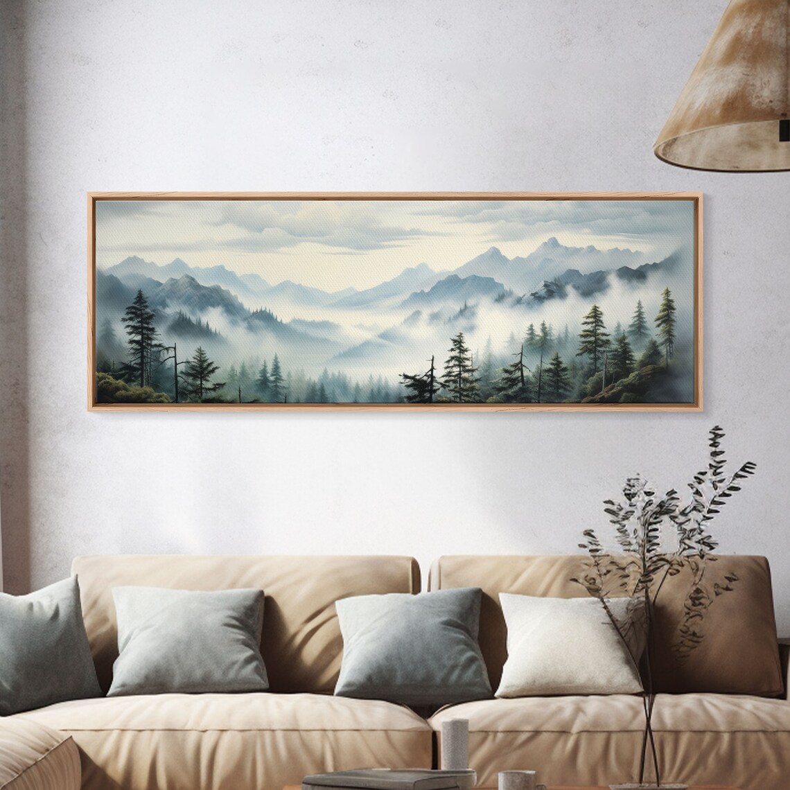 Foggy Mountain Forest Oil Landscape Art Print - Image 4
