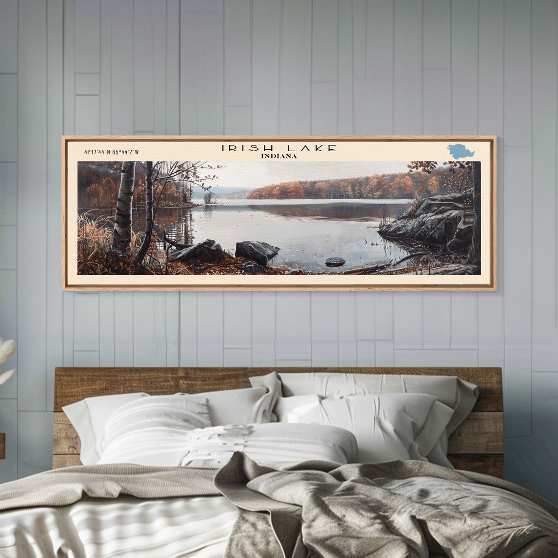 Irish Lake Indiana Autumn Birch Trees Rocky Shoreline Fall Poster - Image 3