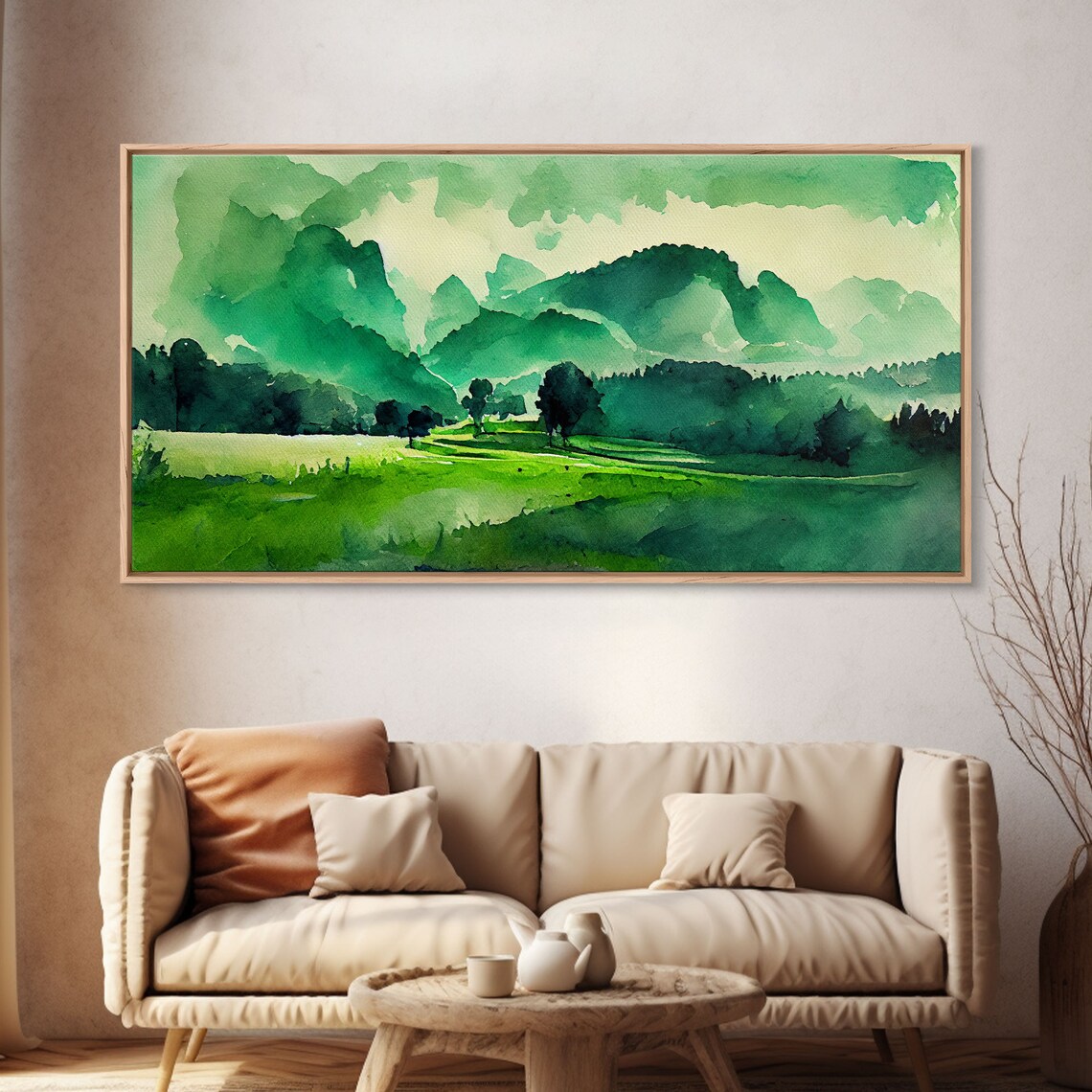 Emerald Green Watercolor Landscape Abstract Art Print - Image 4
