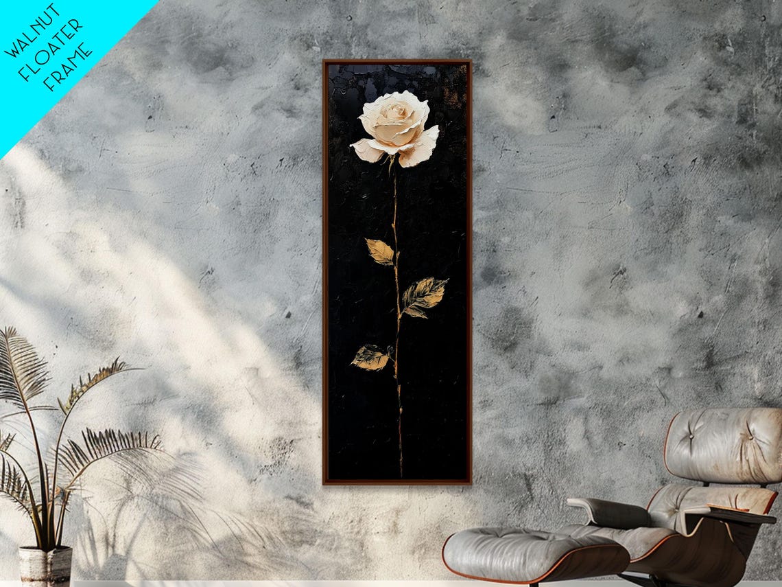 Elegant White Rose On Black Dramatic Botanical Oil Painting Poster - Image 6