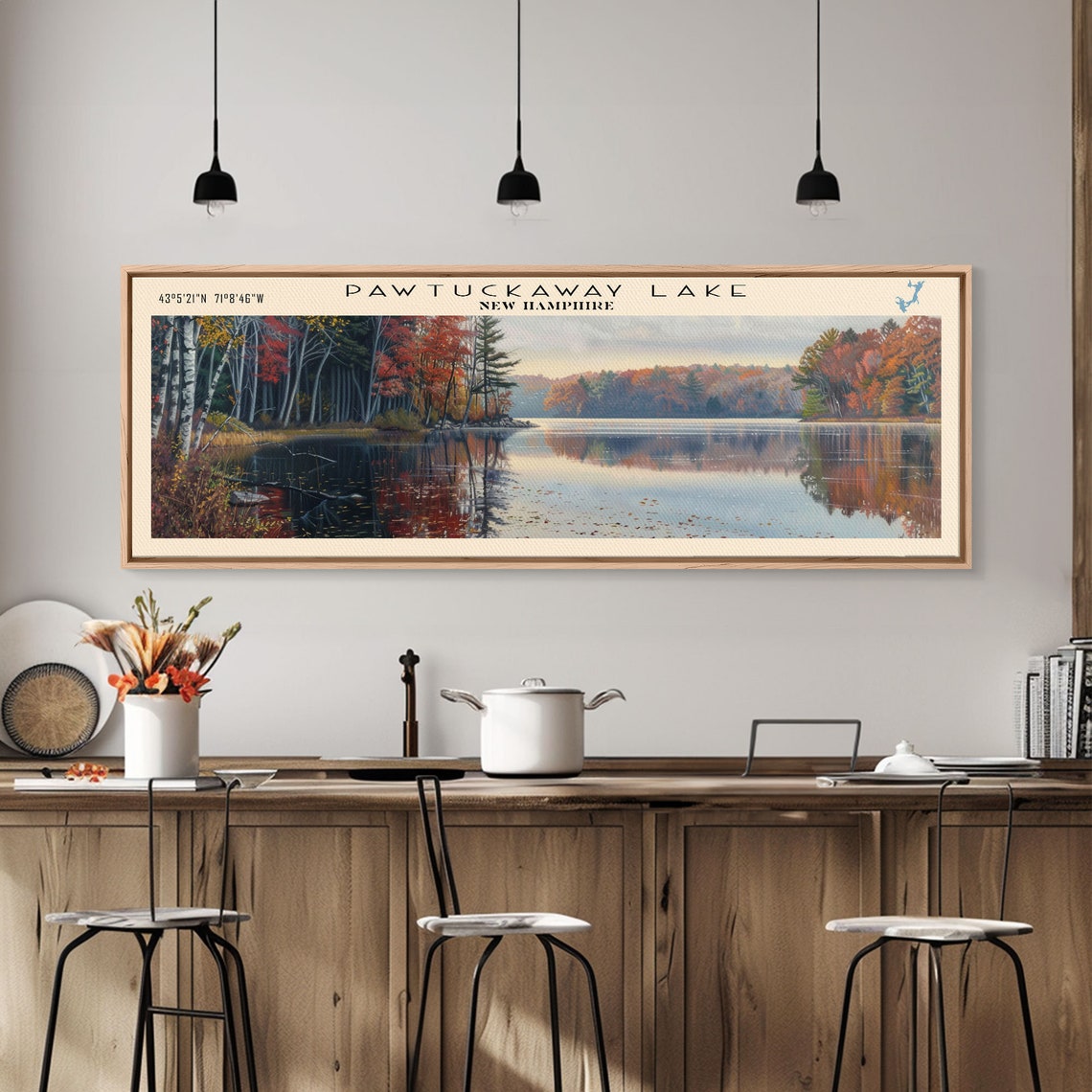 Pawtuckaway Lake New Hampshire Framed Print Lake House Decor Panoramic Wall Art Travel Poster Landscape Painting Living Room