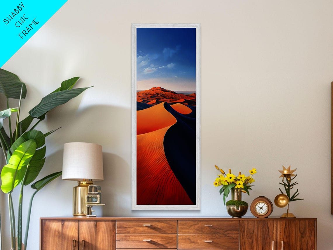 Serene Desert Dunes Under A Clear Sky Skinny And Tall Art Minimalist Framed Print Modern Wall Decor - Image 5
