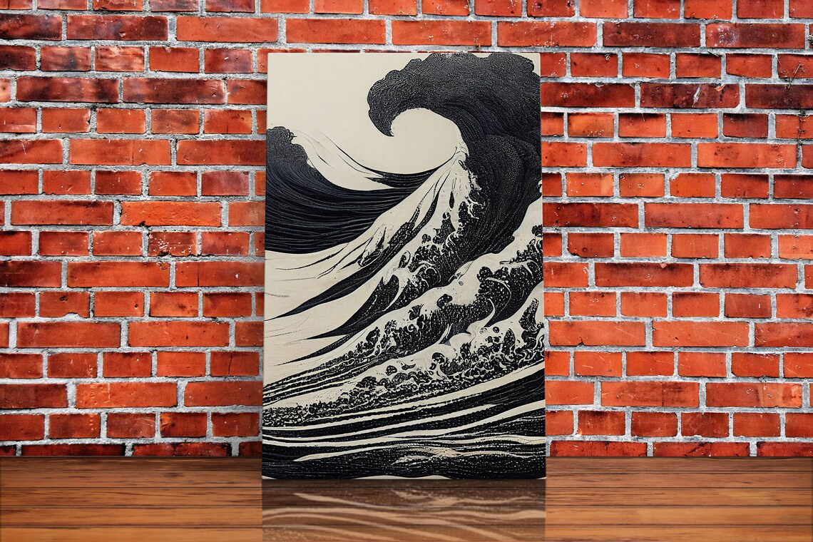 Japanese Tsunami Waves, Black And White Art Print - Image 2