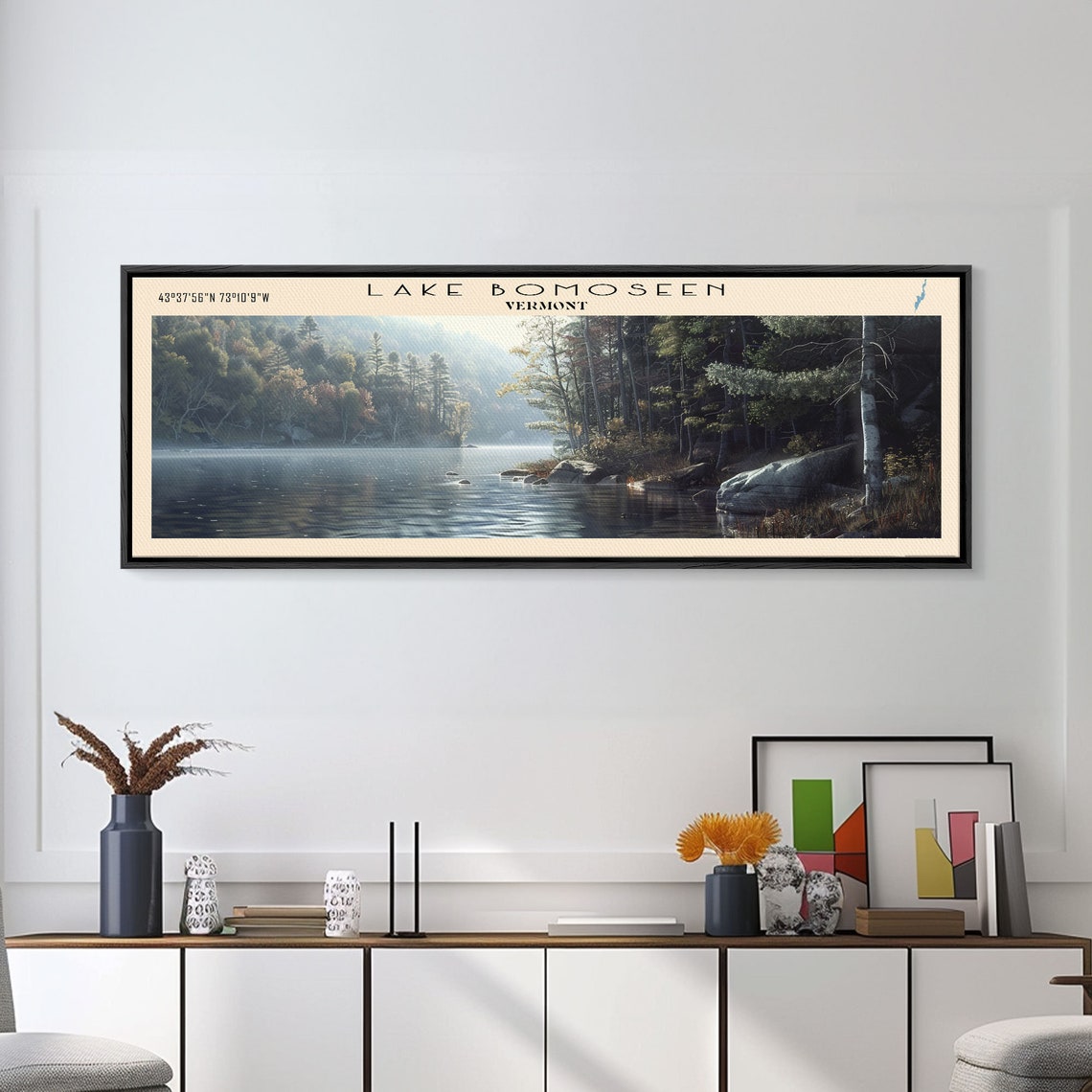Lake Bomoseen Vermont Misty Morning Birch Forest Shore Travel Poster
