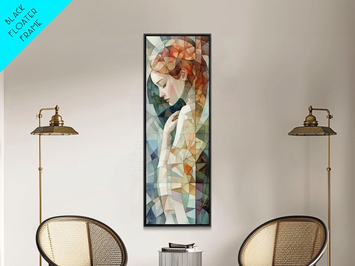 Mosaic Geometric Woman Portrait Red Hair Stained Glass Art Nouveau Vertical Poster - Image 4