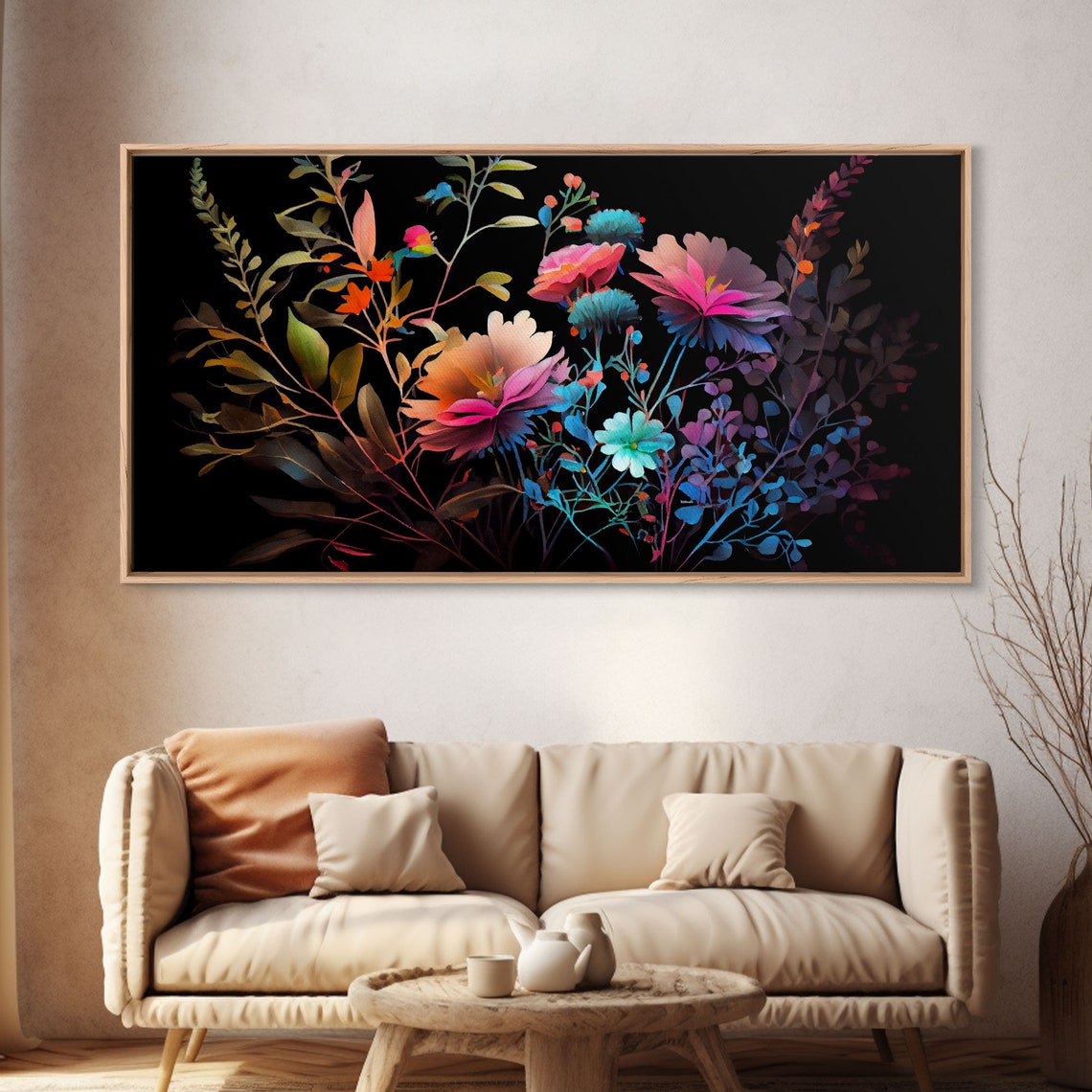 Wild Flower Art Black Background Framed Print Art Mothers Day Watercolor Painting Of Flowers On Living Room Art - Image 4