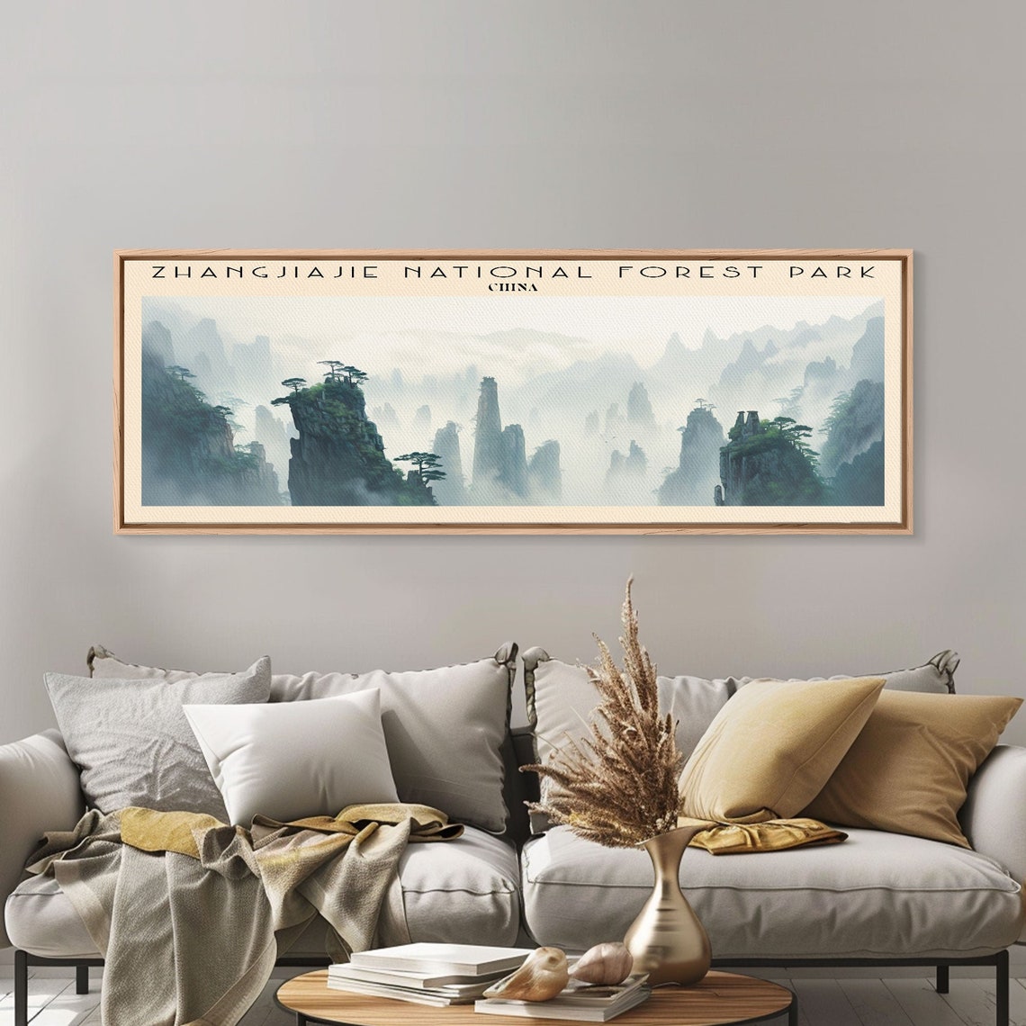 Zhangjiajie China Misty Sandstone Pillars Forest Panoramic Poster - Image 2