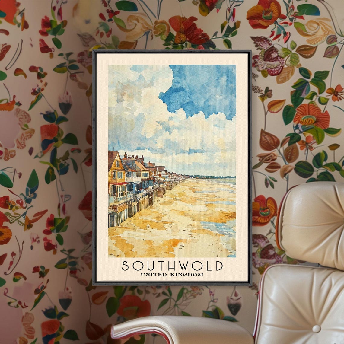 Southwold United Kingdom Seafront Golden Beach Watercolor Poster