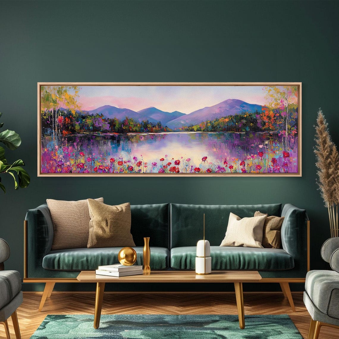 Spring Wildflower Meadow Lake Purple Mountain Panoramic Poster - Image 2