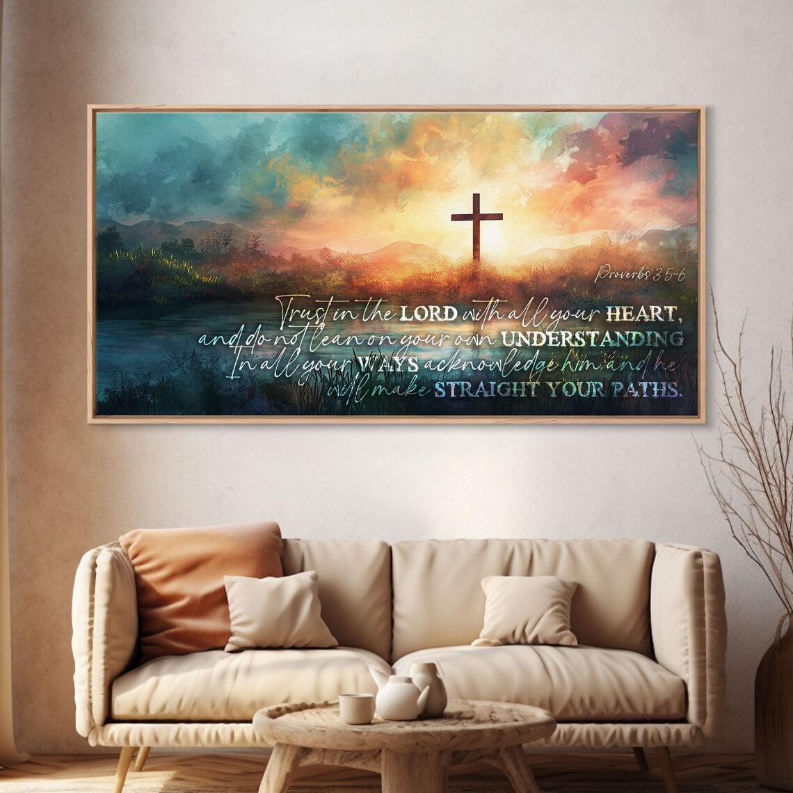 Proverbs 3:5-6 Trust in the Lord Cross Sunrise Scripture Verse Wall Art - Image 4