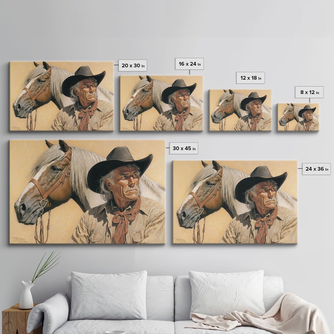 Weathered Cowboy Portrait White Horse Classic Western Art Wall Poster - Image 2