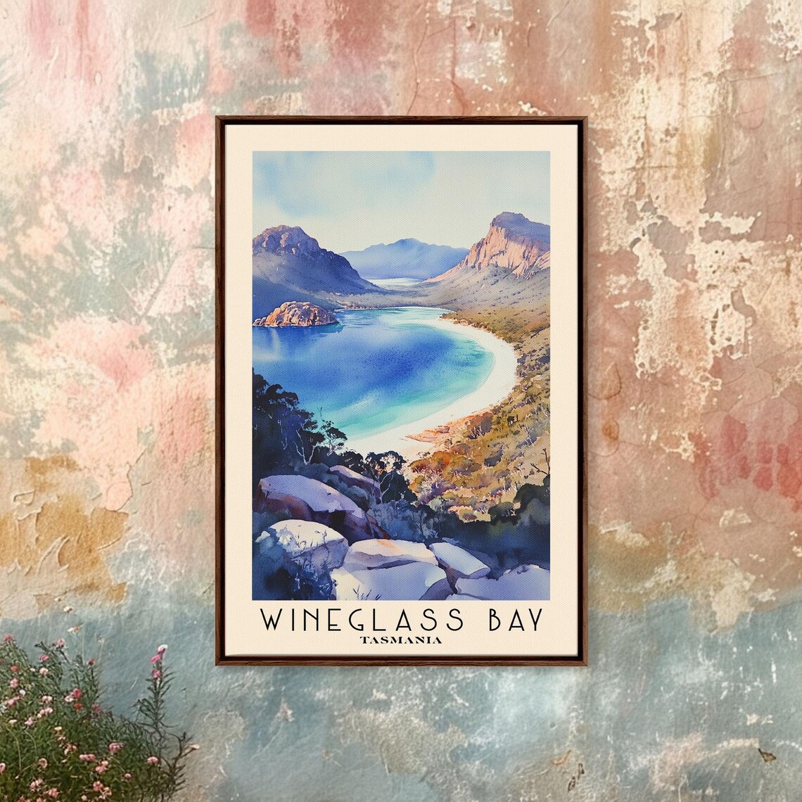 Wineglass Bay Tasmania Crescent Beach Blue Water Mountain View Poster