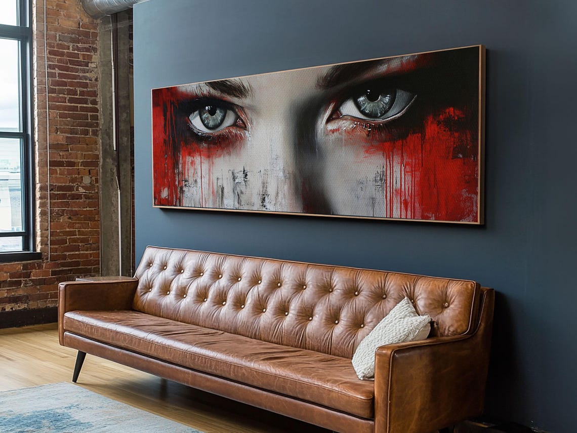 Dramatic Woman Eyes Red Drip Panoramic Dark Romance Gothic Art Poster - Image 4
