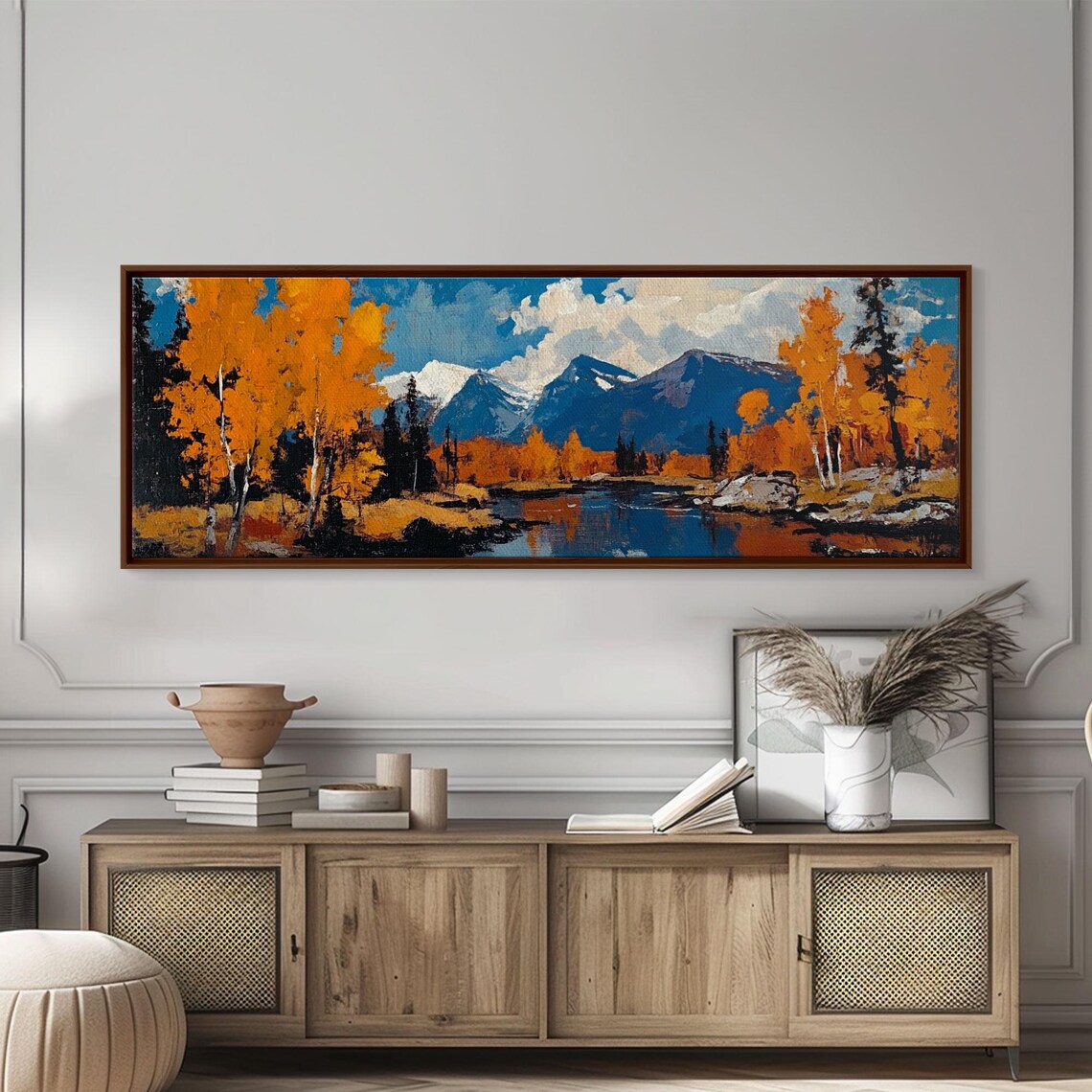 Vintage Fall Landscape Golden Aspens Mountain Lake Oil Poster - Image 2