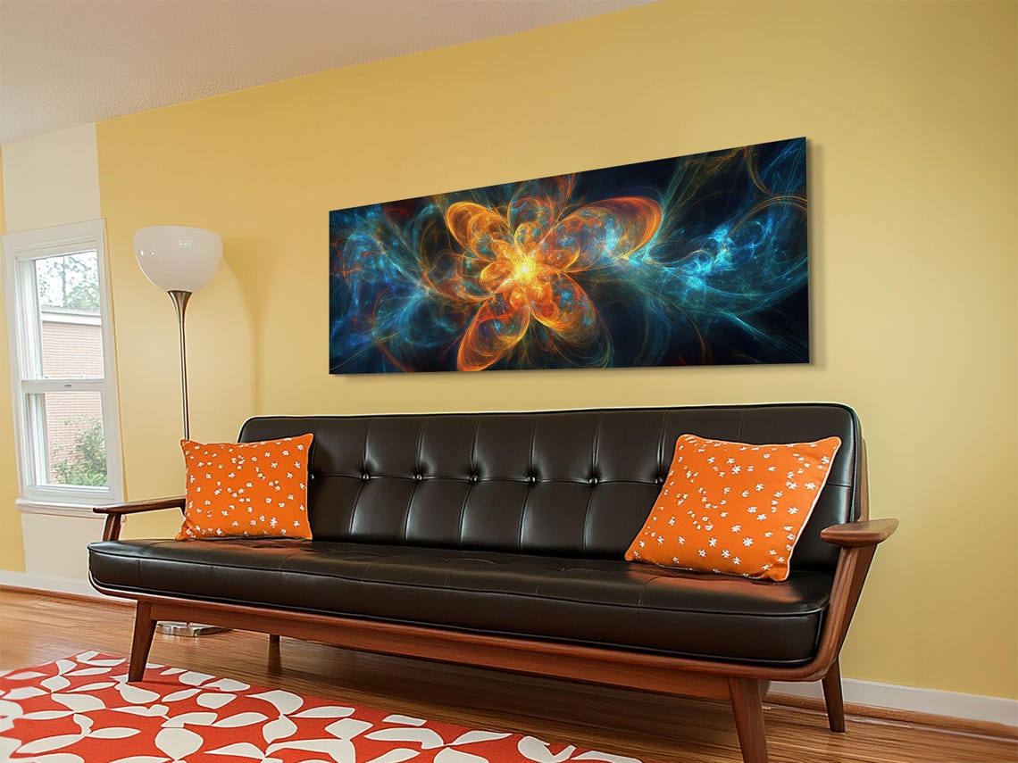 Fiery Blossom Framed Print Blossom Painting Artwork Nature Inspired Wall Art Living Room Horizontal Decor - Image 5
