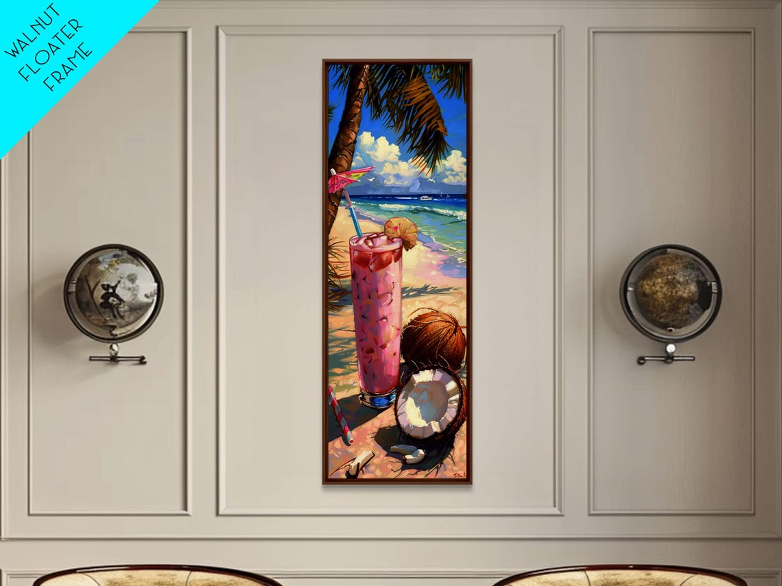 Tropical Kitchen Wall Art Print Framed On Colorful Bar Wall Art Print Tall And Narrow Framed Coastal Wall Art For Kitchen And Bar - Image 6