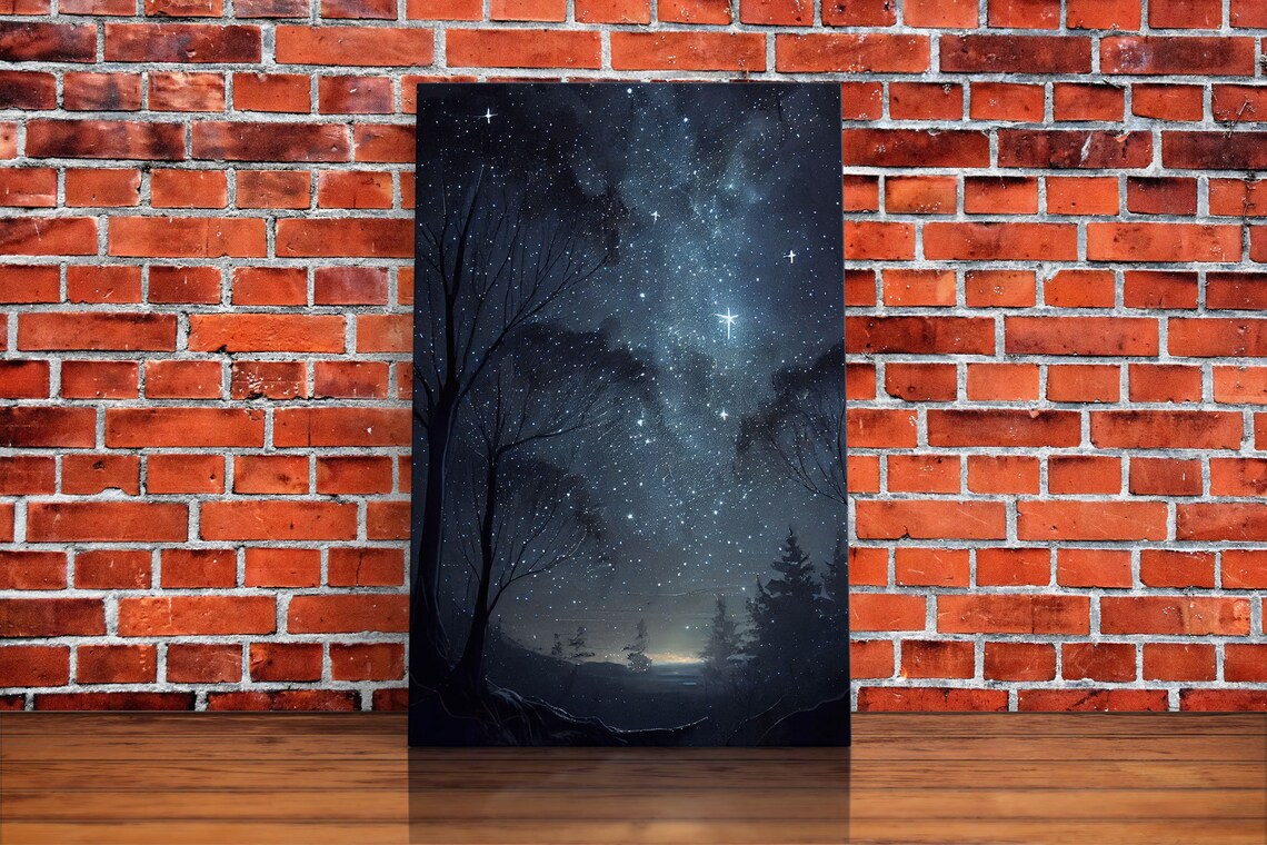 Starry Night Sky, Subdued Oil-Painting-Style Art Print - Image 5