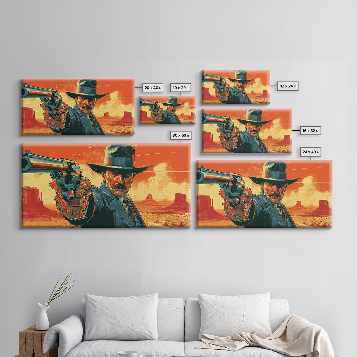 Retro Western Gunslinger Comic Pop Art Revolver Desert Sunset Poster - Image 2