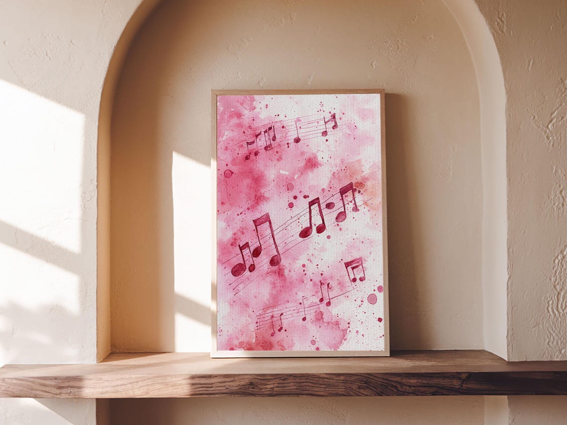 Pink Musical Notes Watercolor Floating Melody Music Lovers Wall Poster