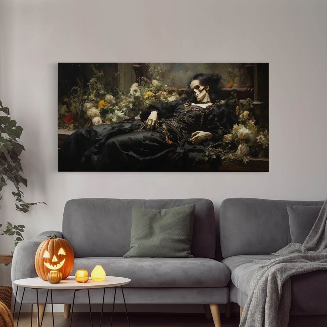 Just A Quick Nap Skeleton Lady Black Victorian Gown Flowers Gothic Art Poster - Image 3