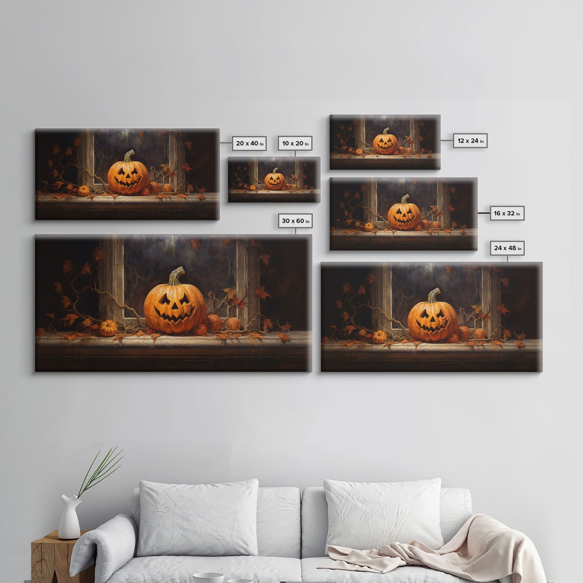 Jack O Lantern On Moonlit Window Sill With Vines Halloween Print - Image 2
