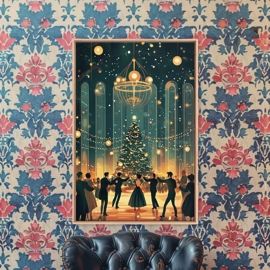 Elegant Ballroom Christmas Dance Scene, Holiday Art Print - Image 3