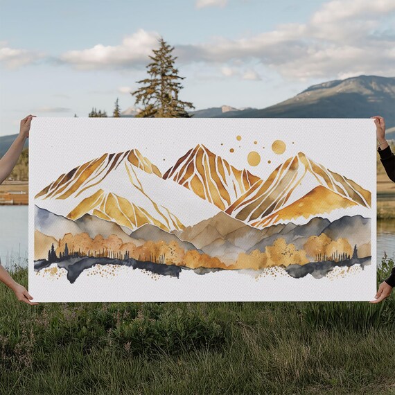 Golden Mountains Wall Art Framed Print Wall Decor Mountain View Smokey Mountain Housewarming Gift Mountain Painting