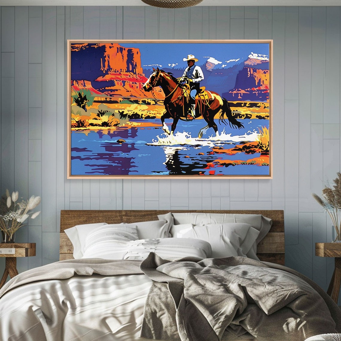 Cowboy Crossing Desert River Red Rock Canyon Pop Art Western Poster - Image 4