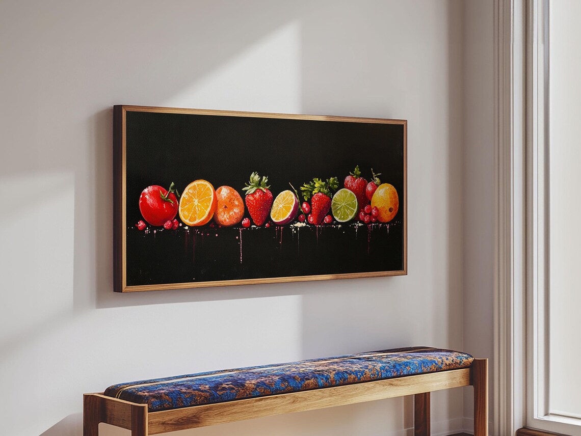 Funky Fruit Painting Print Framed Art Fruit Painting Rustic Large Farmhouse Kitchen Wall Art Vintage Fruit Wall Art For Kitchen - Image 5