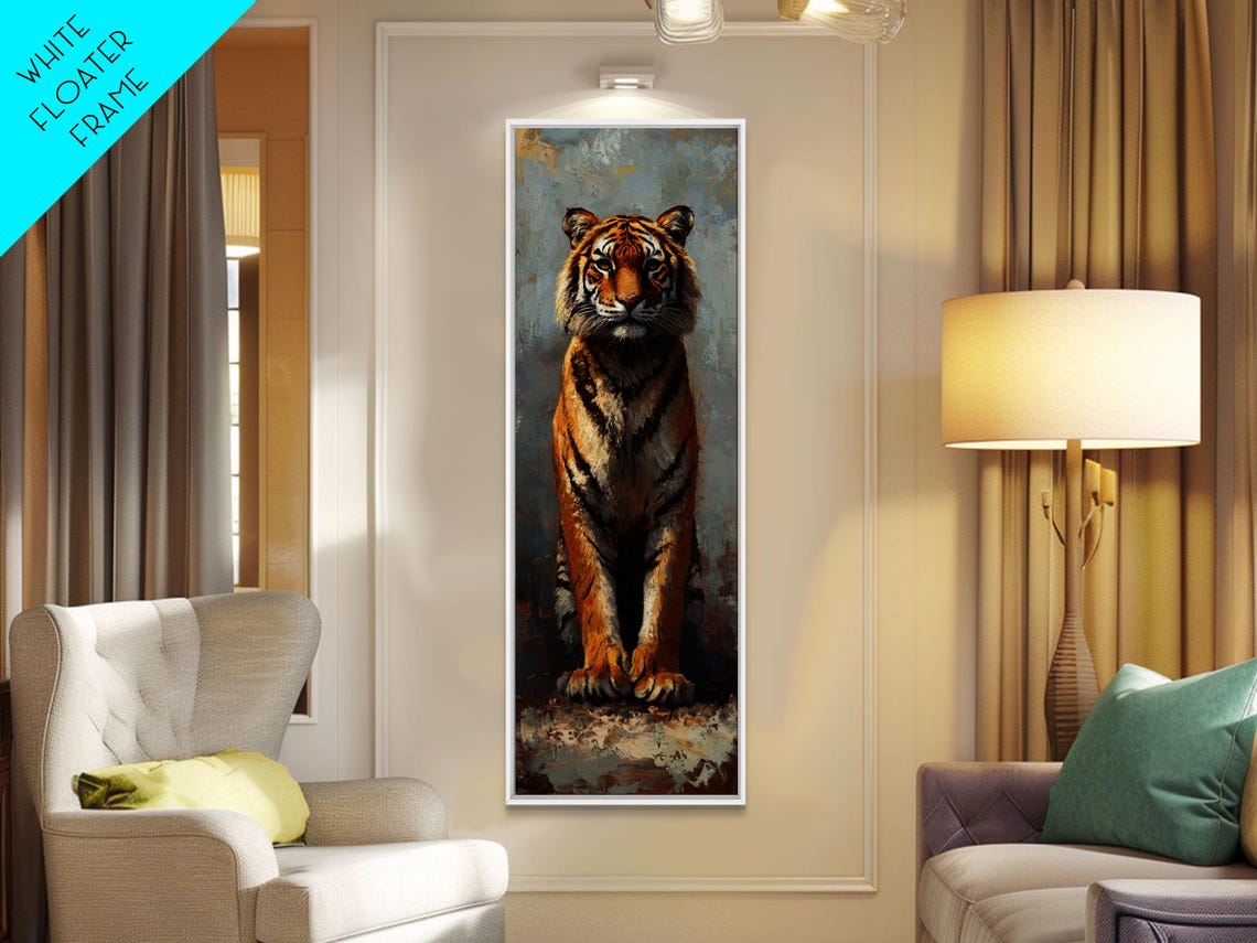 Majestic Tiger Portrait Standing Painterly Rustic Animal Wall Art - Image 4