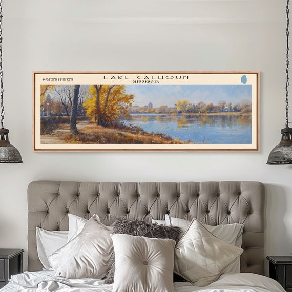 Lake Calhoun Minnesota Framed Print Panoramic Lake House Decor Wall Art Travel Poster Serene Lake Painting Nature Art