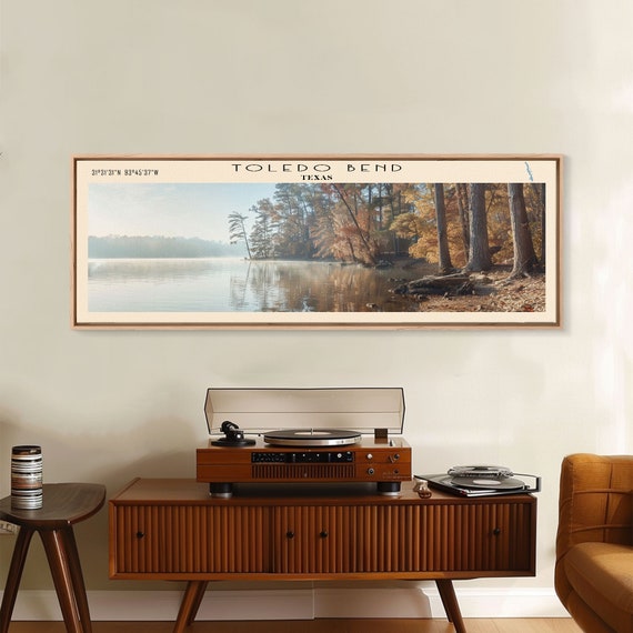 Toledo Bend Panoramic Wall Art Framed Print Lake House Decor Travel Poster Serene Landscape Living Room Art