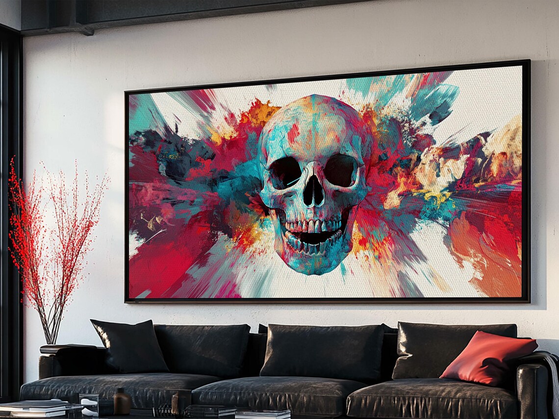 Abstract Skull Art Framed Print Moody Colorful Halloween Wall Decor Unique Living Room Art Vibrant Therapy Art Gift Idea - Image 2