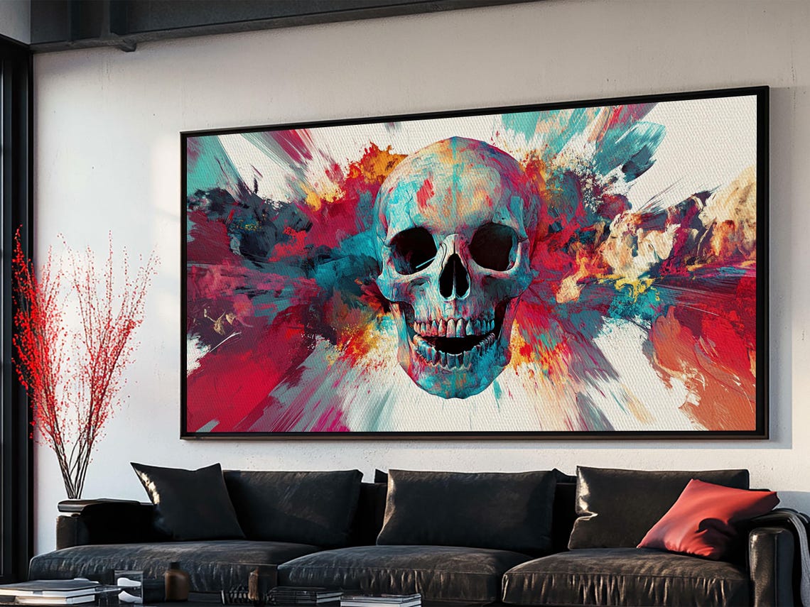 Colorful Abstract Skull Paint Splash Pop Art Vibrant Halloween Poster - Image 2