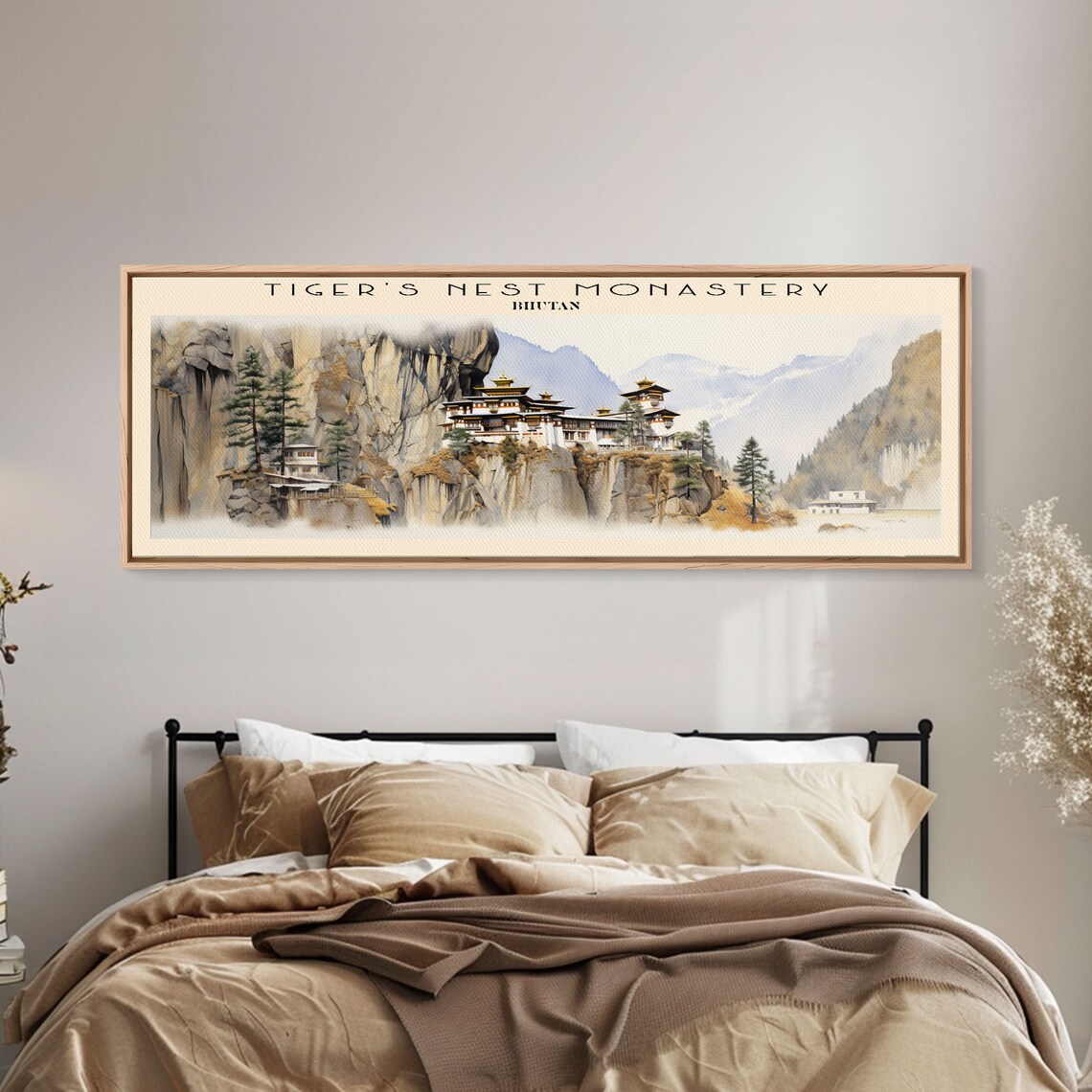 Tigers Nest Monastery Bhutan Cliffside Temple Mountain Watercolor Travel Poster - Image 6