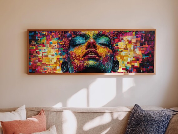 Abstract Mosaic Woman Framed Print Vibrant Afrocentric Art For Living Room Pink Orange Wall Art Colorful Bedroom Decor Gift Idea