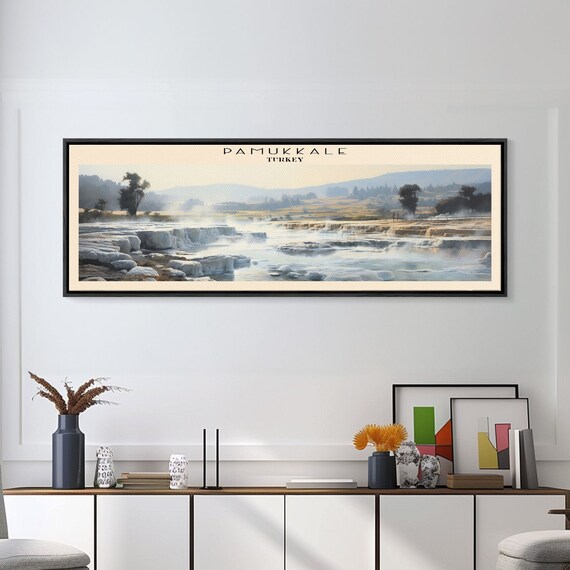 Pamukkale Travel Print Wall Art Panoramic Travel Poster Retro Style Home Decor Wall Hanging Travel Gift Idea
