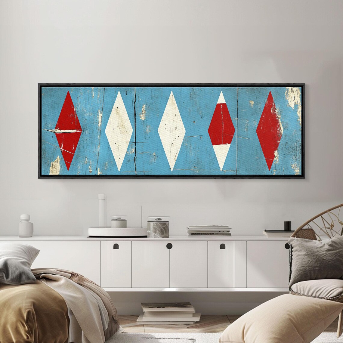 Red White Diamonds, Rustic MCM Mashup Home Decor - Image 4