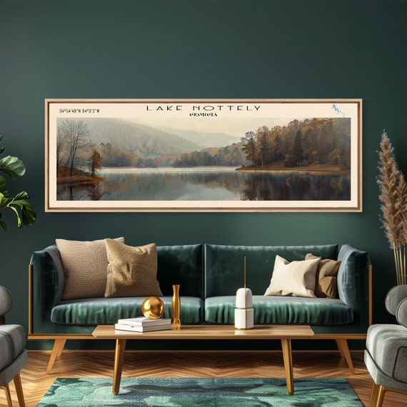Lake Nottely Georgia Framed Print Lake House Decor Panoramic Wall Art Travel Poster Beautiful Landscape Painting Rustic Art