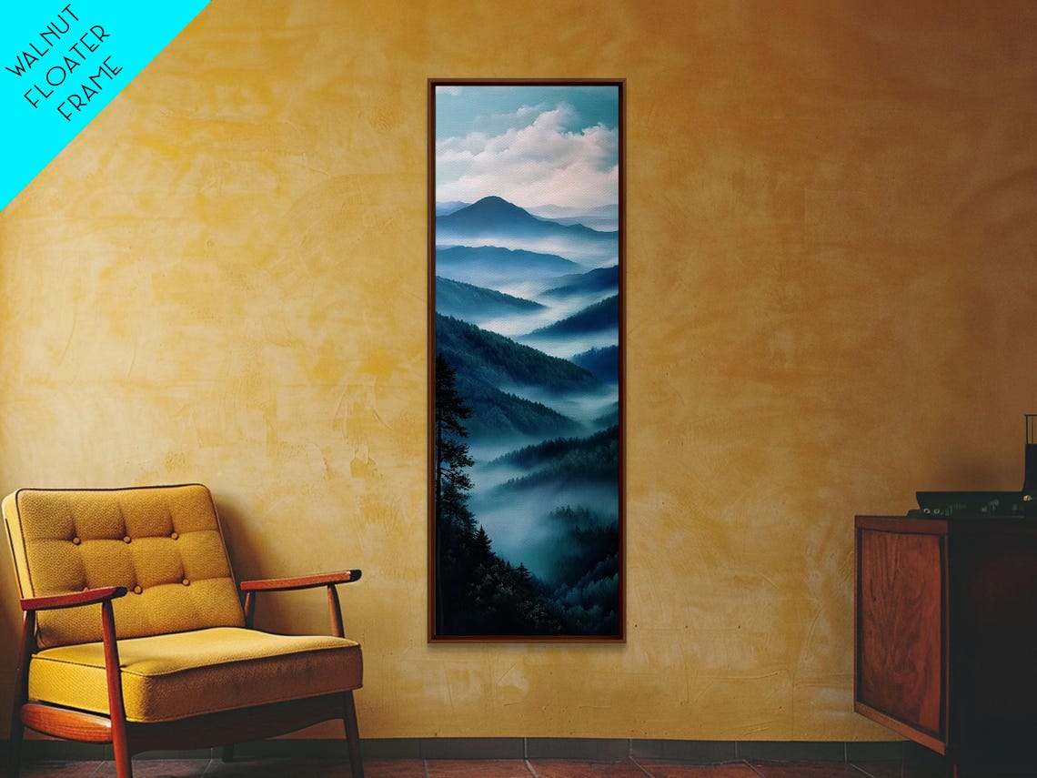 Blue Mountain Ridges In Soft Mist Panoramic Vertical Nature Poster - Image 6