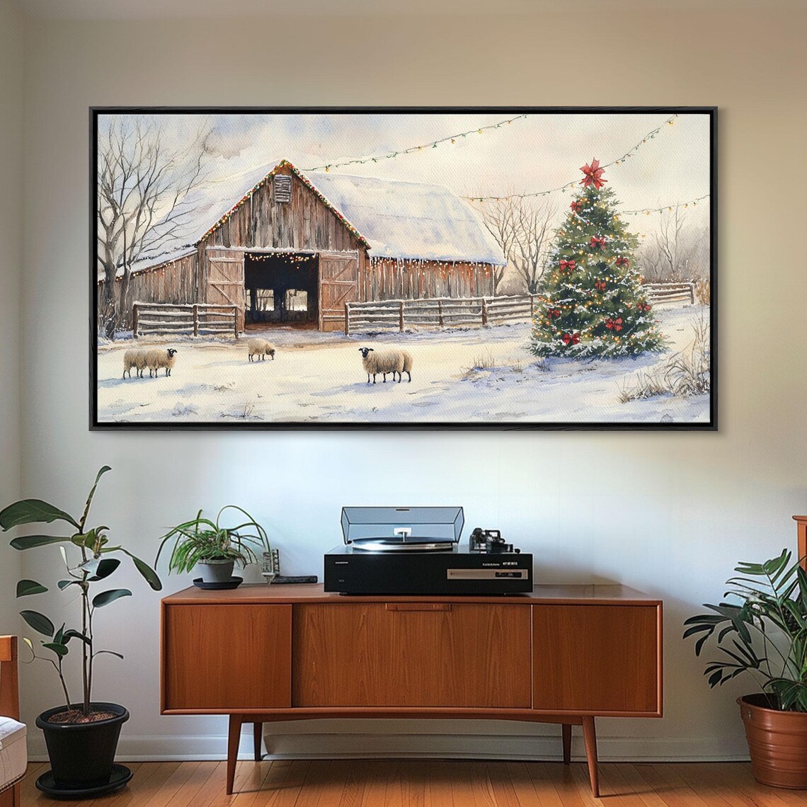 Christmas Barn and Sheep, Rustic Farmhouse Art Print - Image 3