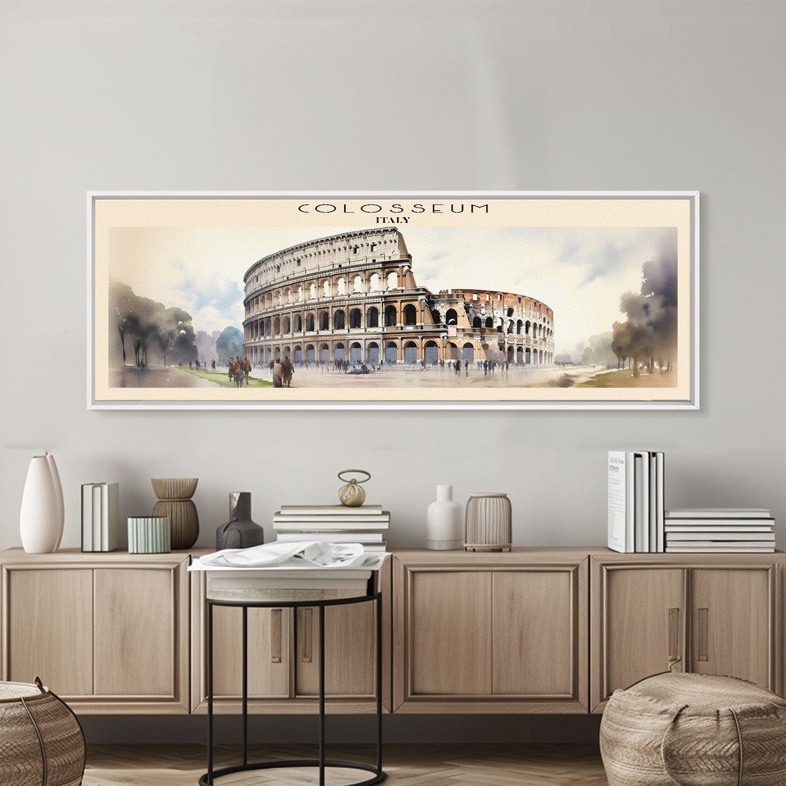 Colosseum Italy Rome Ancient Arena Crowd Watercolor Panoramic Poster - Image 3