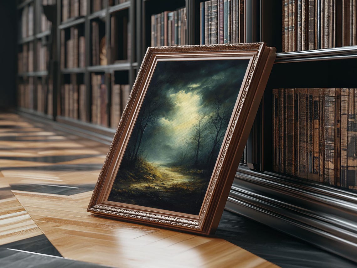 Dark Forest Dusk Misty Path Moonlit Moody Landscape Painting Poster - Image 6