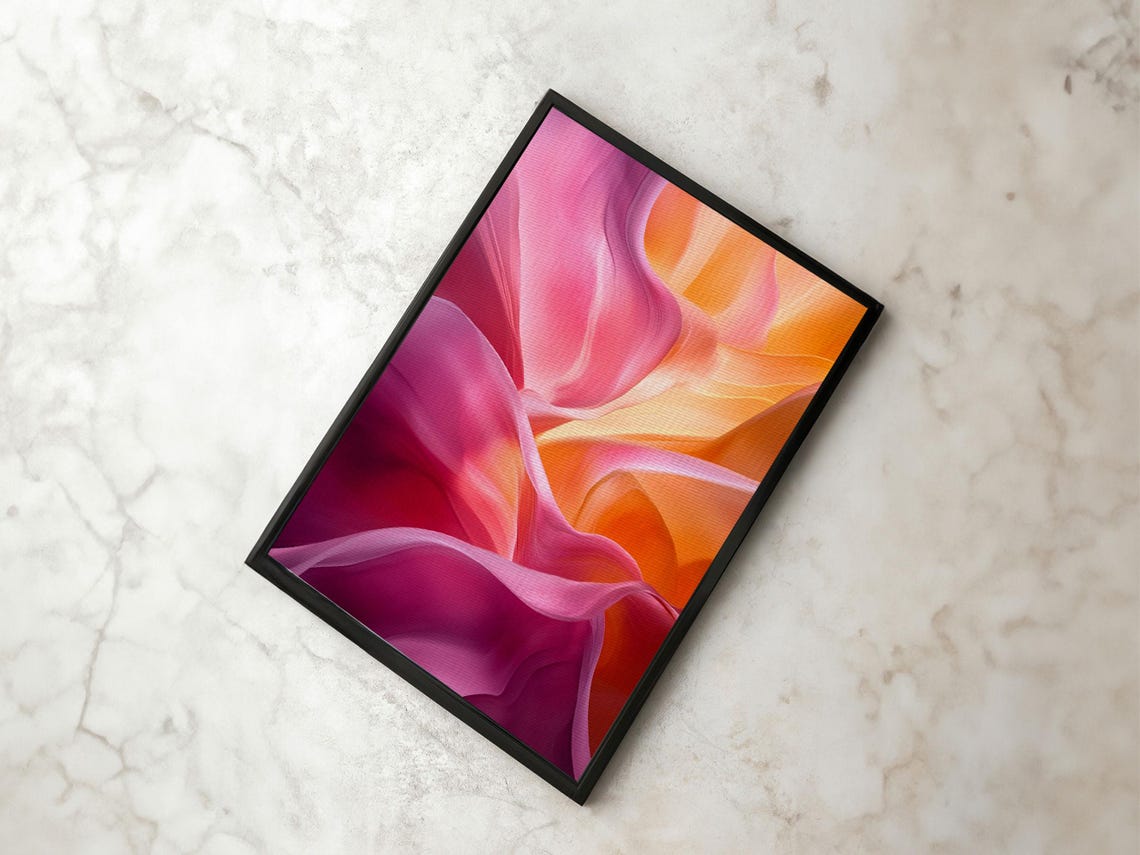 Pink Orange Silk Flow Fluid Abstract Dreamy Elegant Wall Art Poster