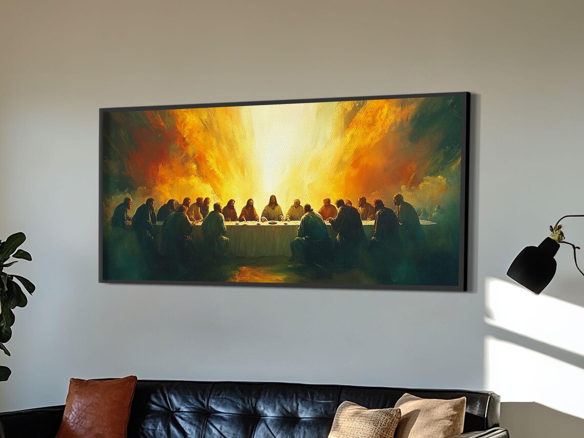 The Last Supper Oil Painting Jesus and Disciples Golden Light Christian Print - Image 3