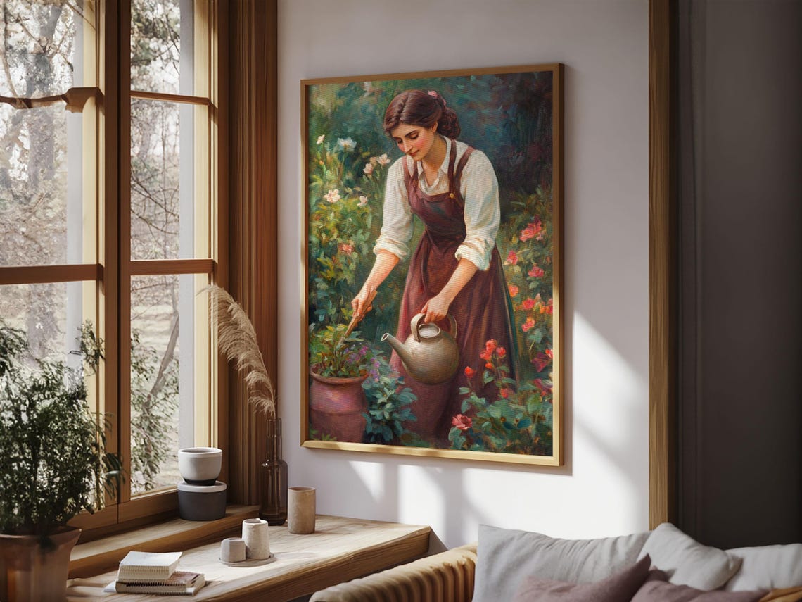Art Print In The Garden Woman In Garden Painting Wall Art Print Extra Large Art Gardening Wall Art Gardening Gift Idea - Image 2
