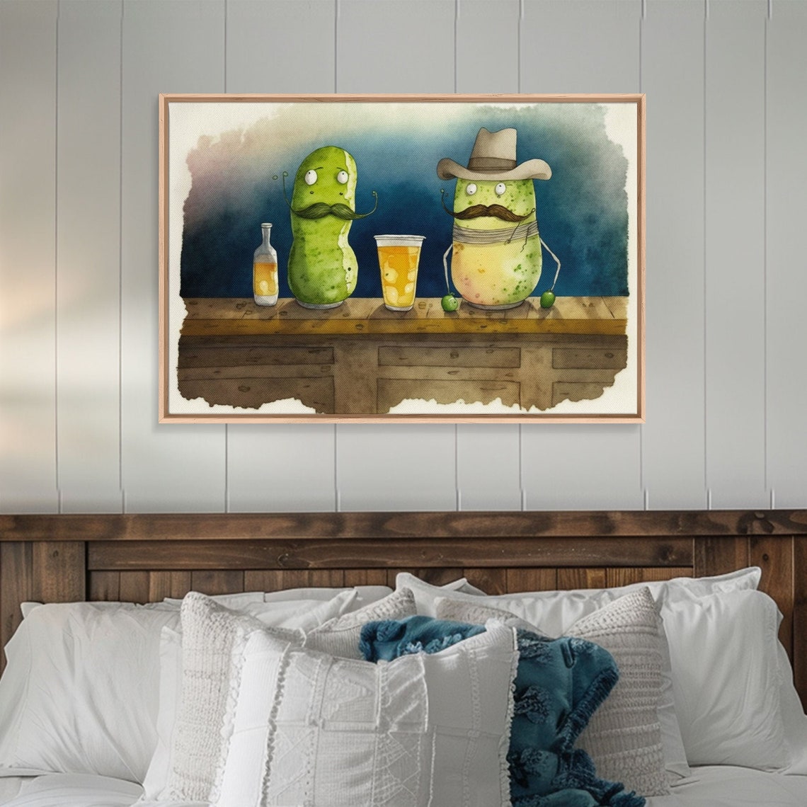 Funny Pickles At Bar Mustache Cowboy Hat Beer Watercolor Humor Poster - Image 5